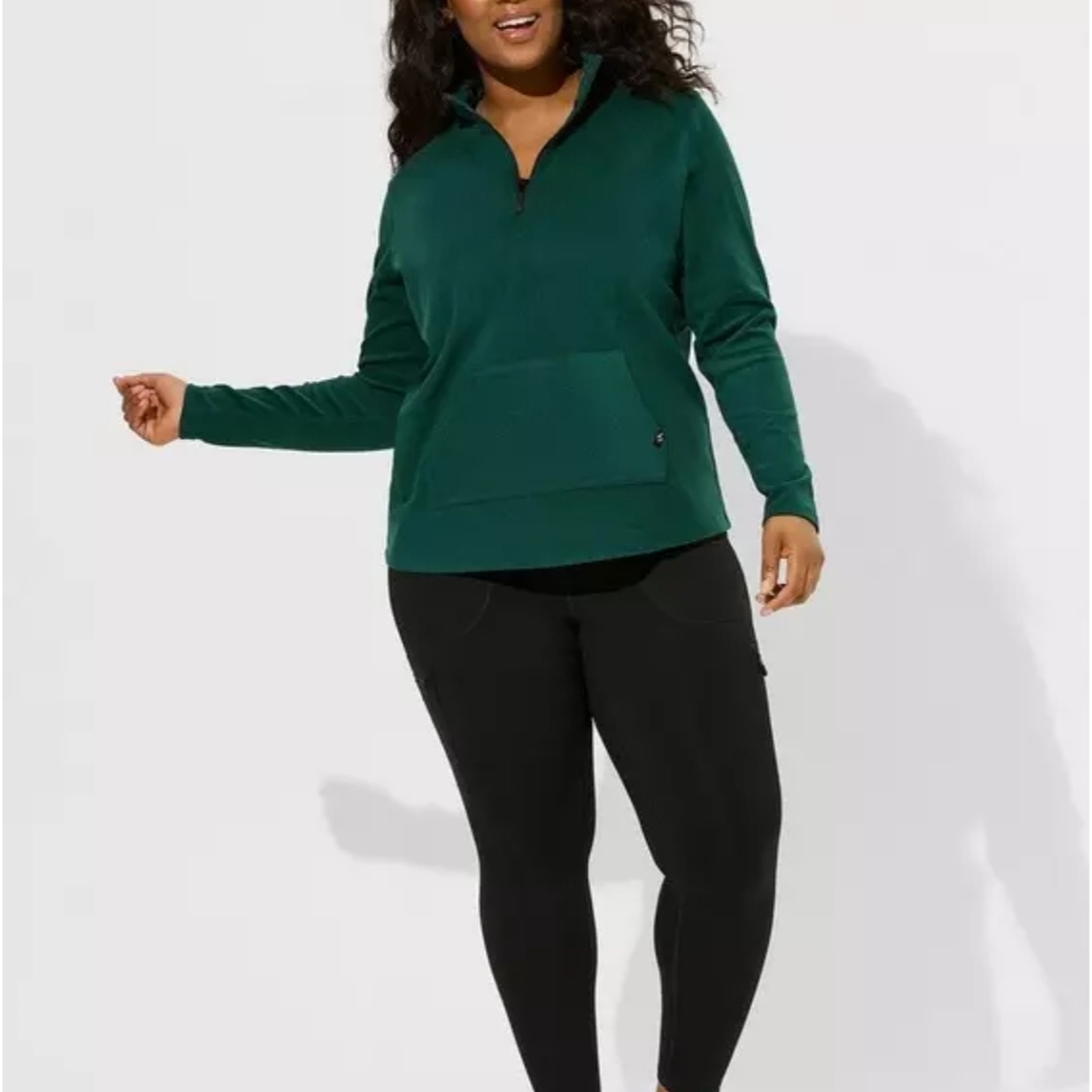 TORRID SIZE 3 Happy Camper Women's Quarter-Zip Pullover Sweater Dark Green - Picture 2 of 8